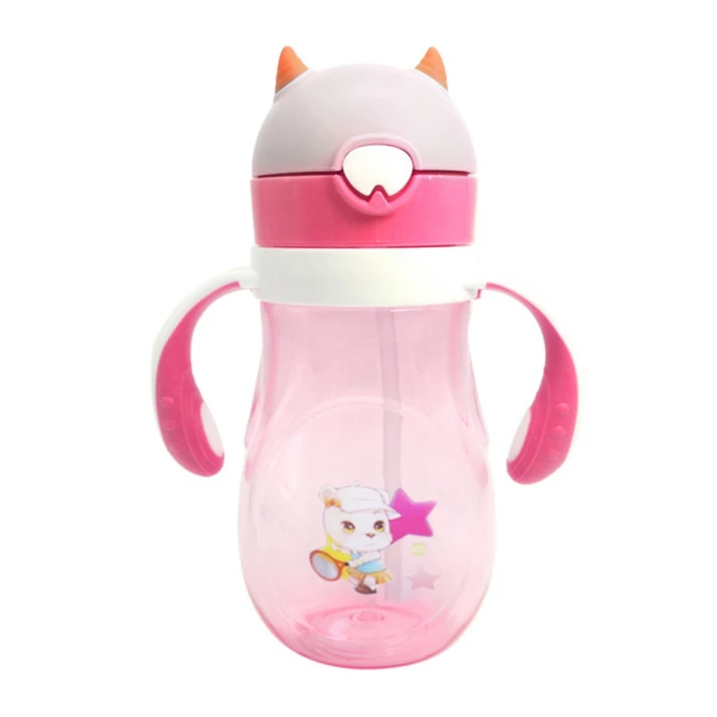 Taza para beber para ni&ntilde;os, botella de agua antica&iacute;da con asa, port&aacute;til, con pajita, dibujos animados, de verano, 400ML-5