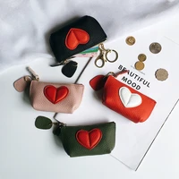 2021 genuine 100 cow leather heart coin purse key holder ladies cute heart patch small pouch key holder coin wallet purse women