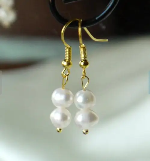 

New Favorite Pearl Earring 7mm White Round Genuine Freshwater Pearl S925 Gold Color Silver Dangle Earring Charming Women Jewelry