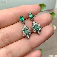kjjeaxcmy fine jewelry 925 sterling silver inlaid natural emerald earrings fashion girl new ear studs support test hot selling
