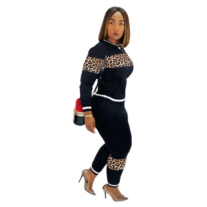 

Adogirl Fashion Leopard Print Patchwork Women Tracksuit Two Piece Set Long Sleeve Sweatshirt Pullover Top Casual Pants Suit