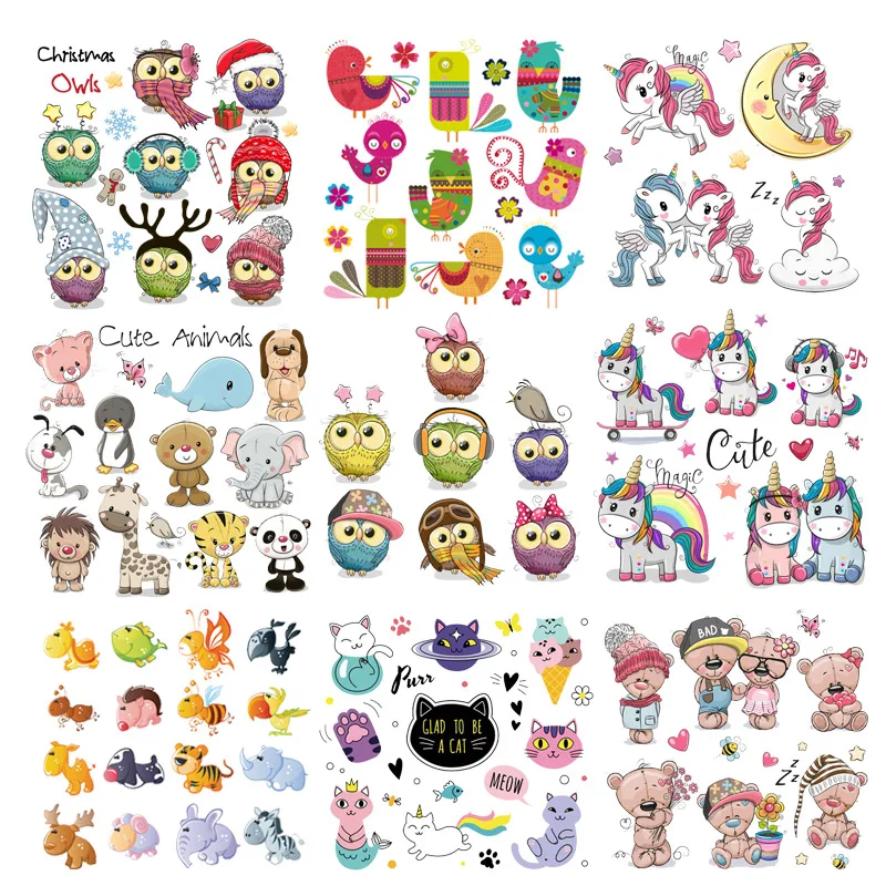 Термонаклейки с изображением мультяшного единорога в стиле хиппи термоклейкие