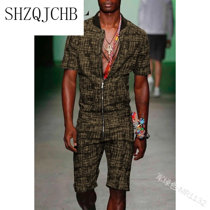 

JCHB Men Summer Overalls Sexy Casual Zipper Short Sleeve Romper One-Piece Jumpsuit Streetwear