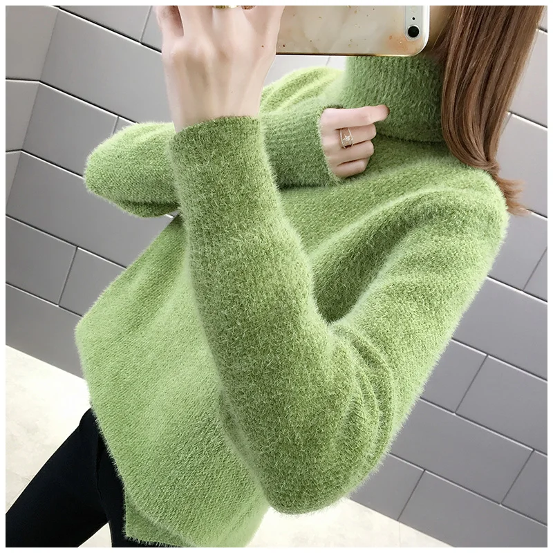 

Turtleneck loose sweater women 2020 winter new thick chenille ladies imitation mink velvet outer wear base sweater