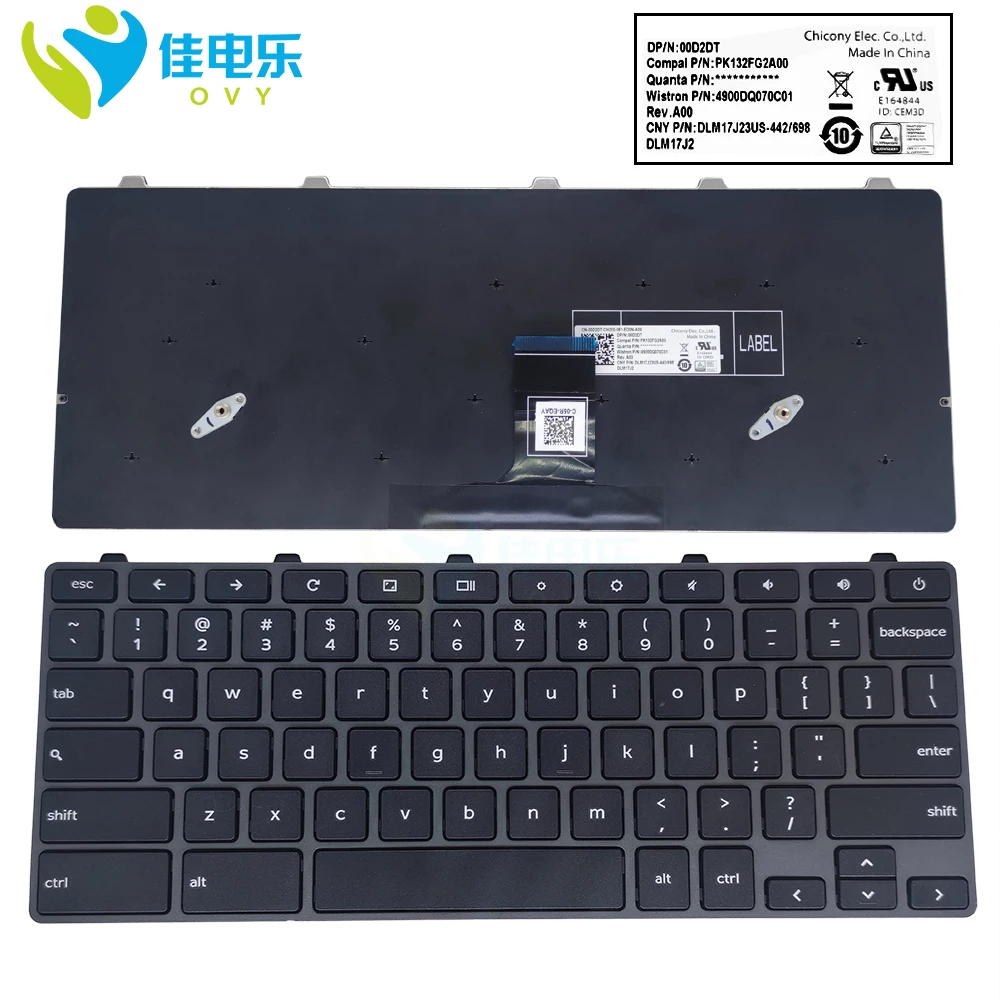 

English laptop keyboard for Dell Chromebook 11 3100 00D2DT DLM17J2 replacement keyboards backlight light US qwerty New works
