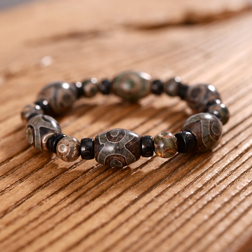 Винтажные браслеты 3 глаза-дзи с тибетскими камнями разделители из скорлупы