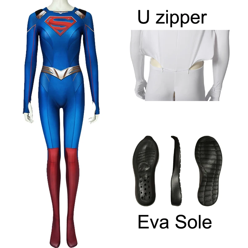 Jumpsuit with Sole U Супергерл сезон 5 костюм 3D печать Косплей комбинезон стрейч Kara Zor-El Danvers сексуальный боди Хэллоуин зентай боди - Цвет: Jumpsuit with Sole U