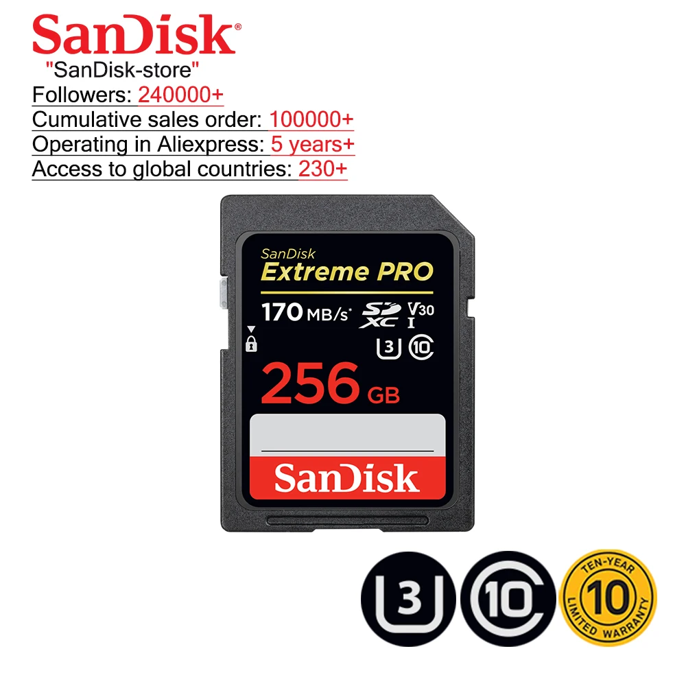 Карта памяти SanDisk Extreme Pro SDHC/SDXC SD карты 32 Гб 64 128 ГБ 256 C10 U3 V30 UHS-I cartao de для Камера |