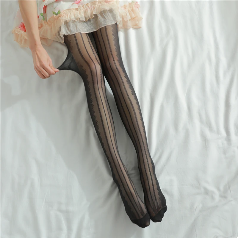 

White Stockings Women's Bowknot Pantyhose Super Thin Black Silk Cute Loli