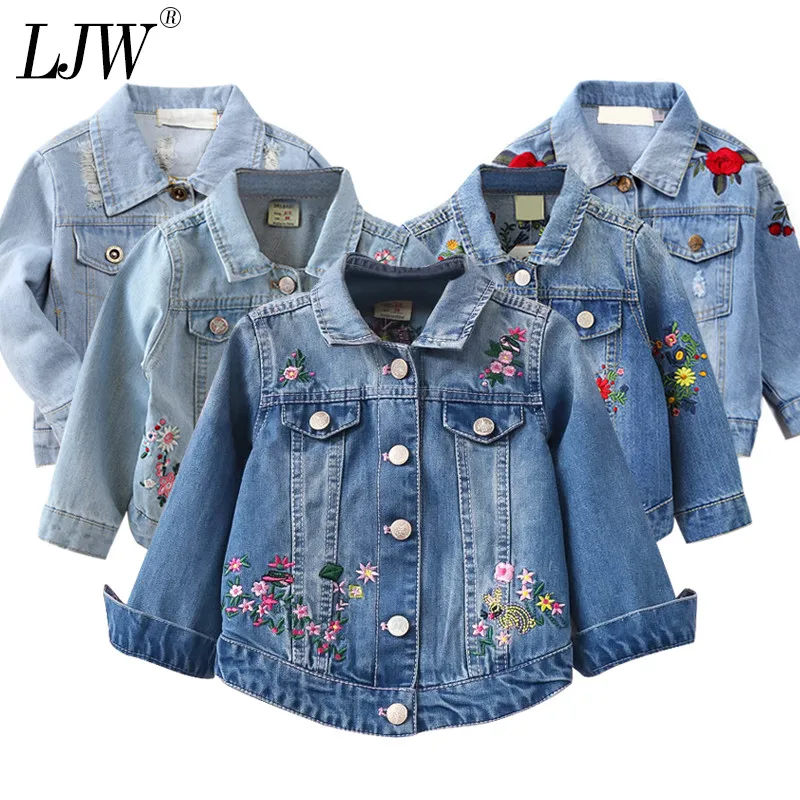 

denim coat jacket coat coat girl's Spring Autumn baby baby kids Girl Flower fashion Children's jacket jacket New embroidery coat