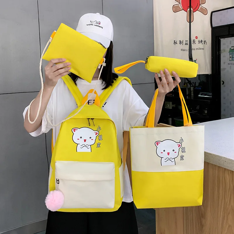 

4 Pcs Set Harajuku Women Laptop Backpack Canvas School Bags For Teenage Girls Kawaii College Student Kids Book Bag Rucksack 2021