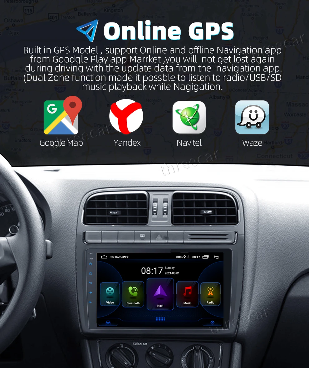 $53.63 2din Car Radio Android 9 Universal GPS Navigation Bluetooth 2.5D Touch Split Screen Wifi Car Audio Stereo FM USB Car Multimedia