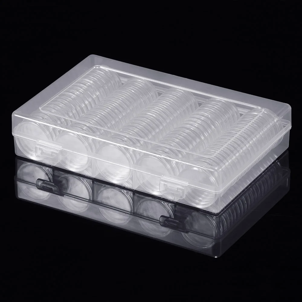 100 шт. прозрачные круглые капсульные коробочки для монет коллекционный держатель