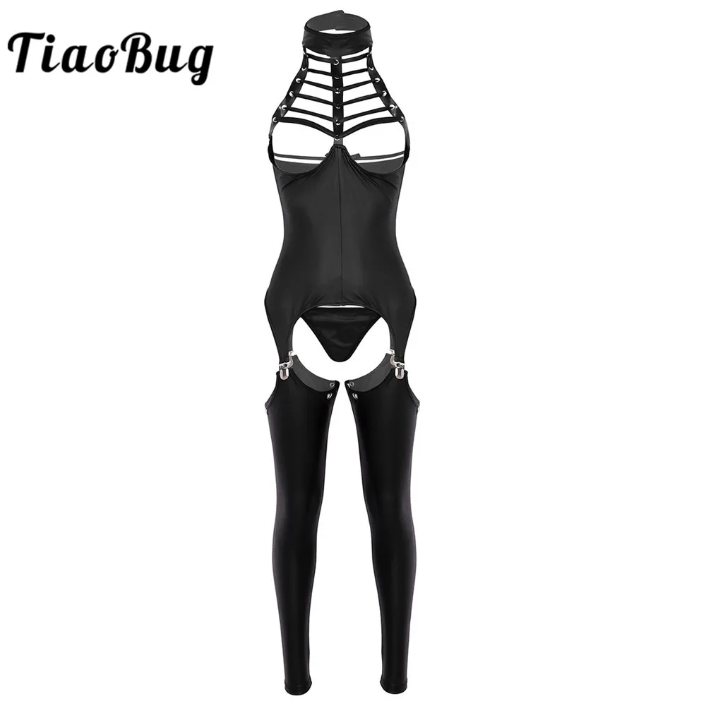 Женский бюстгальтер с бретелькой TiaoBug черный чашечками из лаковой кожи открытой