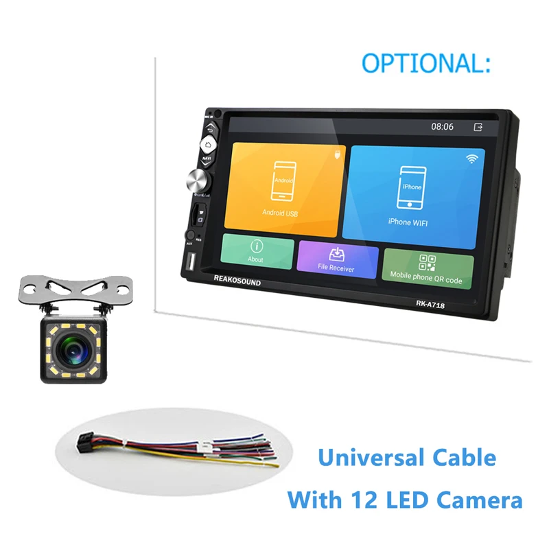 With 12 LED Camera Podofo 2din Andriod автомобильный мультимедийный плеер GPS Bluetooth Wi-Fi FM MirrorLink 7 ''2Din автомобильное аудио-Радио Стерео Авторадио MP5 плеер - Цвет: With 12 LED Camera