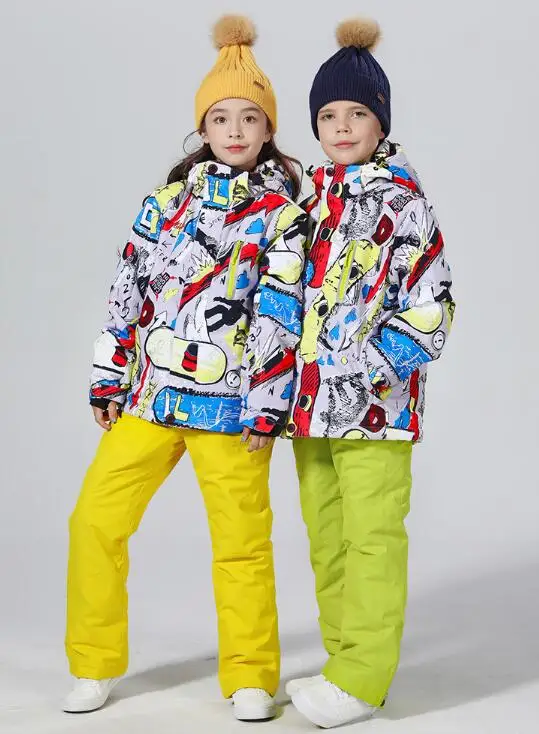 grey yellow Лыжный костюм s для детей; зимний костюм для мальчиков; лыжный костюм для девочек лыжный костюм сноуборд лыжный костюм для девочки лыжный костюм зимние штаны лыжи лыжные штаны сноуборд сноубординг горнолыжный костюм - Цвет: grey yellow