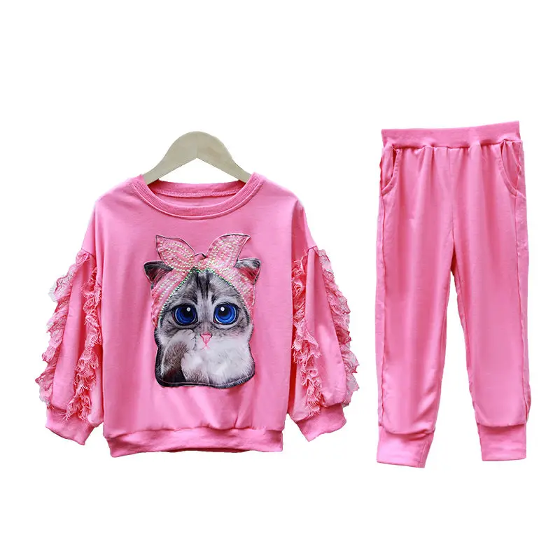 

Детские комплекты для девочек, осенний спортивный костюм, новая детская одежда и комплекты из двух предметов: топ + брюки для детей 4-12 лет