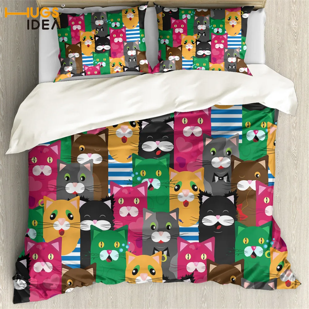 

Детский комплект постельного белья HUGSIDEA с забавным 3D рисунком кошек, пододеяльник размера Queen, мягкое одеяло, простыня с наволочкой