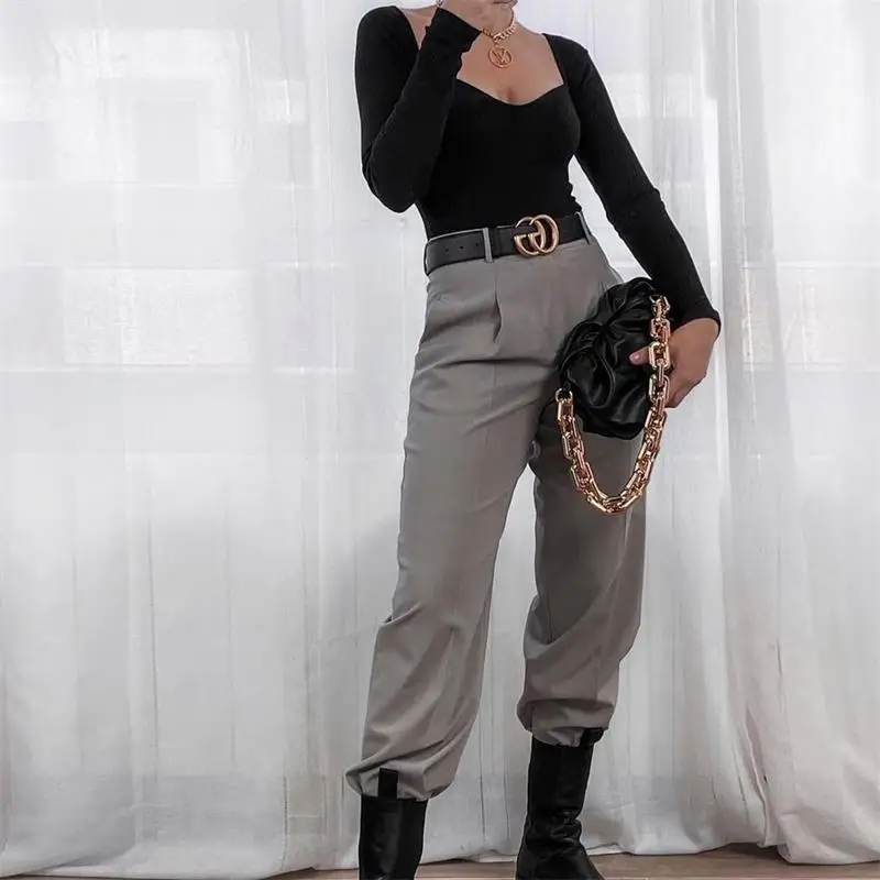 

Women 2021 Fashion Stretch Slim Cropped Knitted Sweater Vintage Heart-shaped Collar Long Sleeve Female Pullovers Streetwear