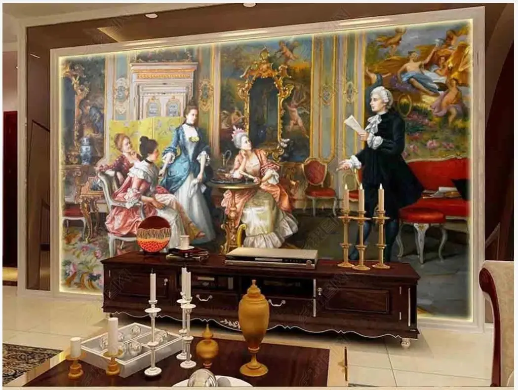

Custom photo wallpaper for walls 3 d mural wallpapers for living room European palace figures oil painting background wall paper
