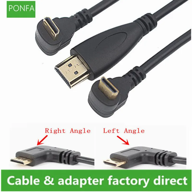 

90 Degree Minihdmi Left & Right Angle Male to HDMI-compatible Male Cable For HDTV 1080p PS3 Evo HTC Vedio Goldpalted 0.5m