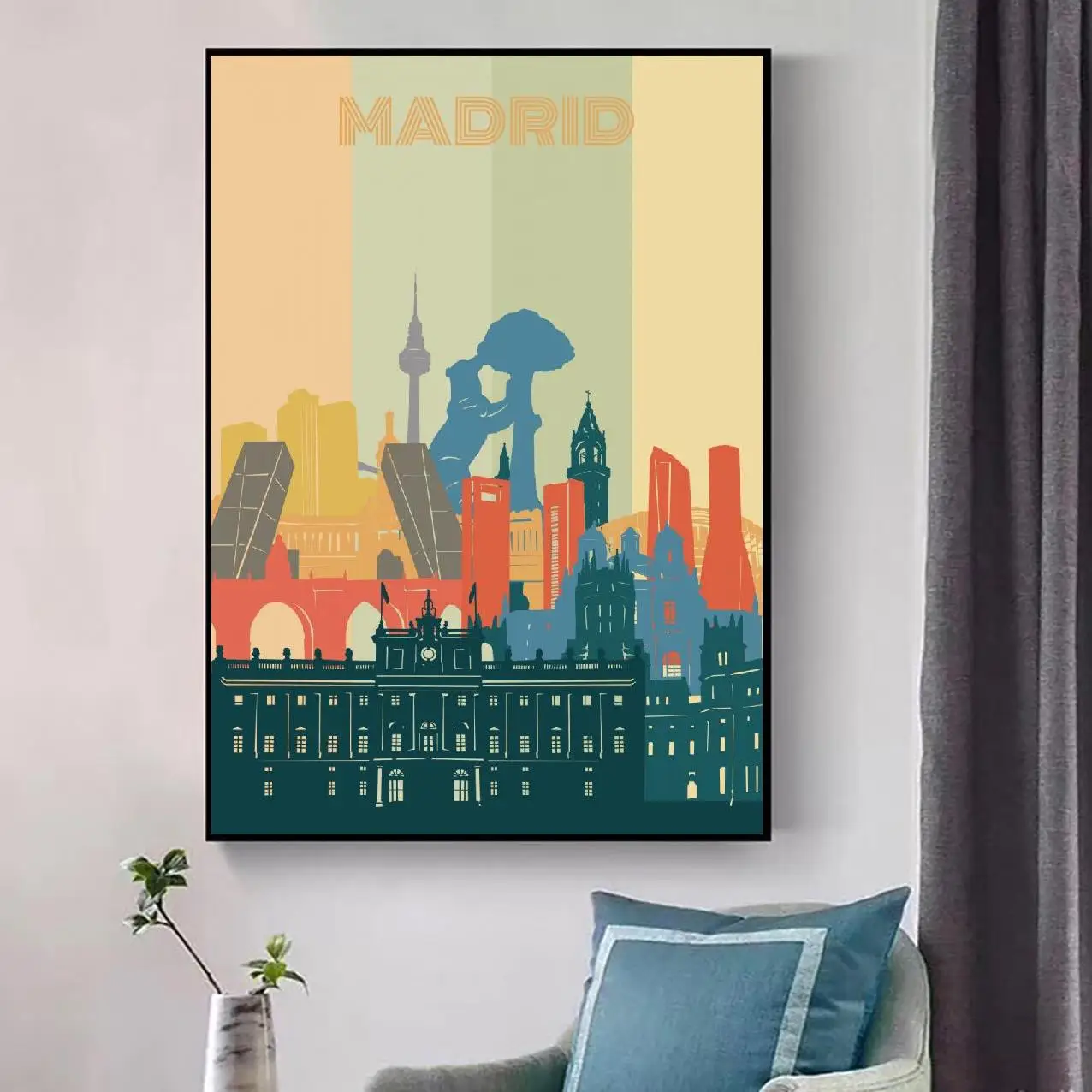 Ретро городской пейзаж Картина на холсте Художественная печать картина