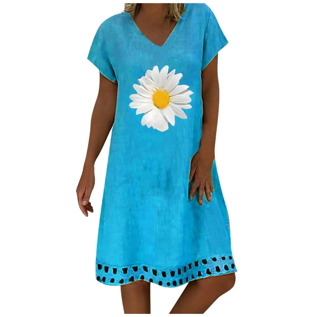 Летнее платье с принтом маргариток размера плюс винтажное мини цветочным