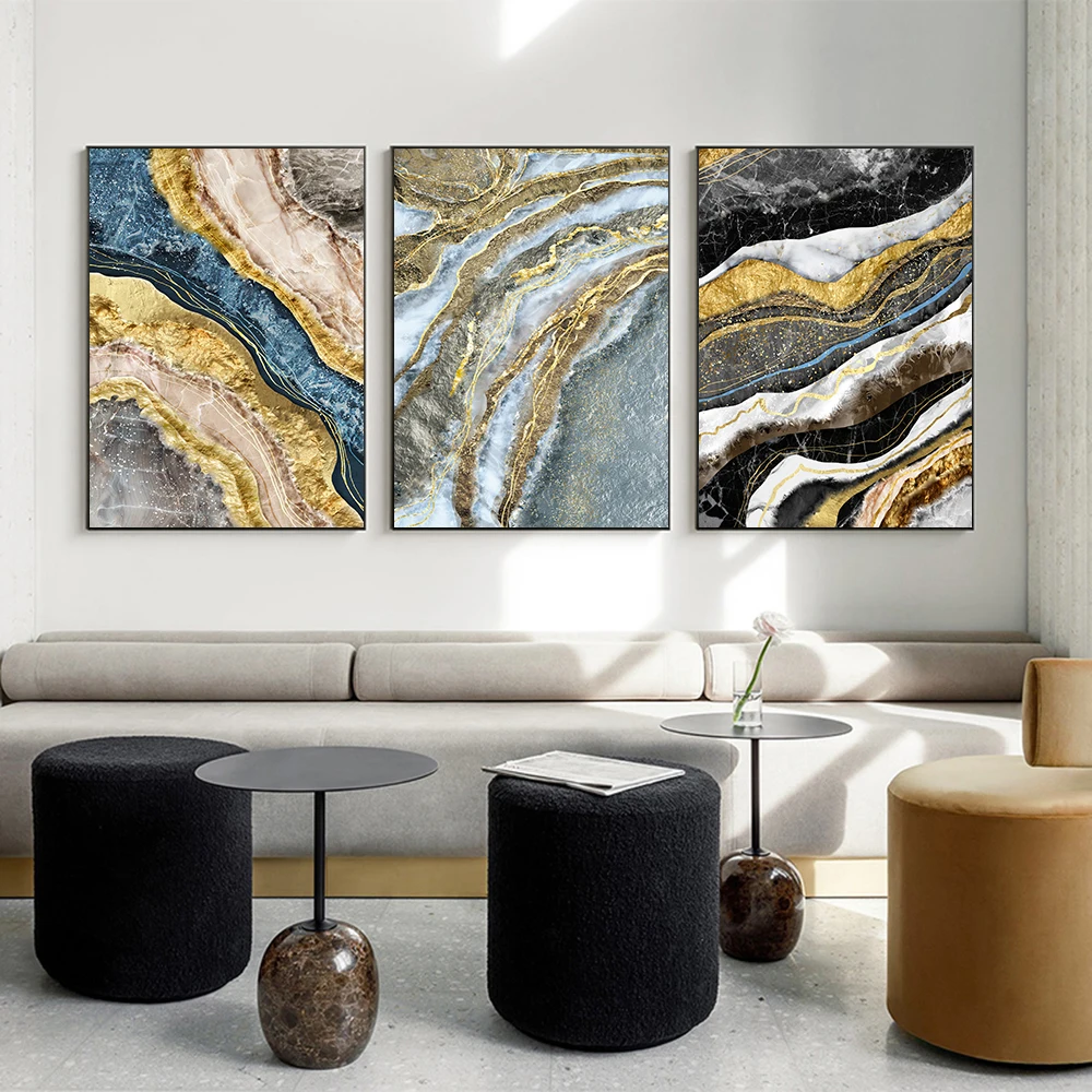 

Modern abstract art crystal gold foil oil painting printed on canvas wall living room bedroom art deco poster Nordic style