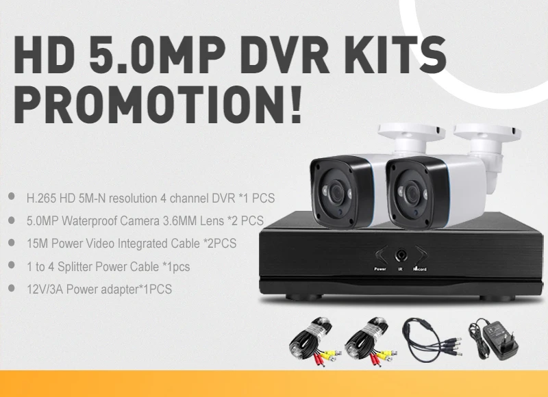 4CH 5MP цифровой видеорегистратор, система cctv с 2CH 2 шт. 5MP IR Наружные камеры безопасности HDMI CCTV DVR 5MP системы видеонаблюдения
