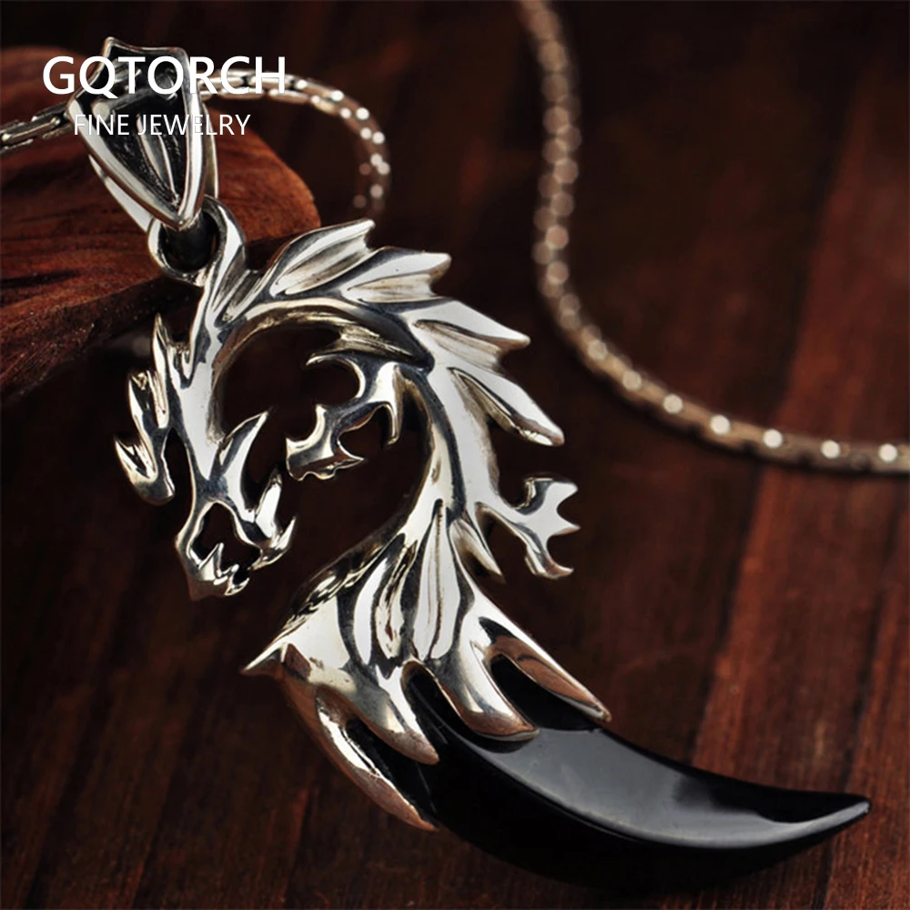 925 пробы серебряные подвески дракона для мужчин инкрустированный черный оникс