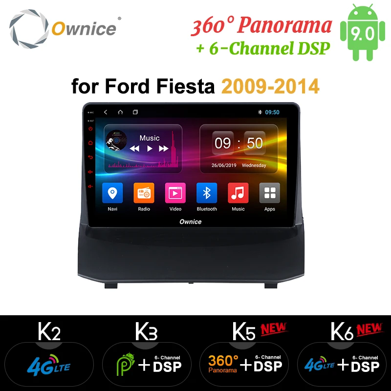 Ownice Android 9,0 Автомагнитола стерео k3 k5 k6 для Ford Fiesta 2009- Восьмиядерный автомобильный DVD gps плеер 360 панорама DSP SPDIF 4G