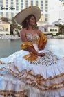 Бальное платье, платья для девушек, мексиканское платье с оборками белого и золотого цвета, красивое платье 15, вечернее платье Золушки 16 лет