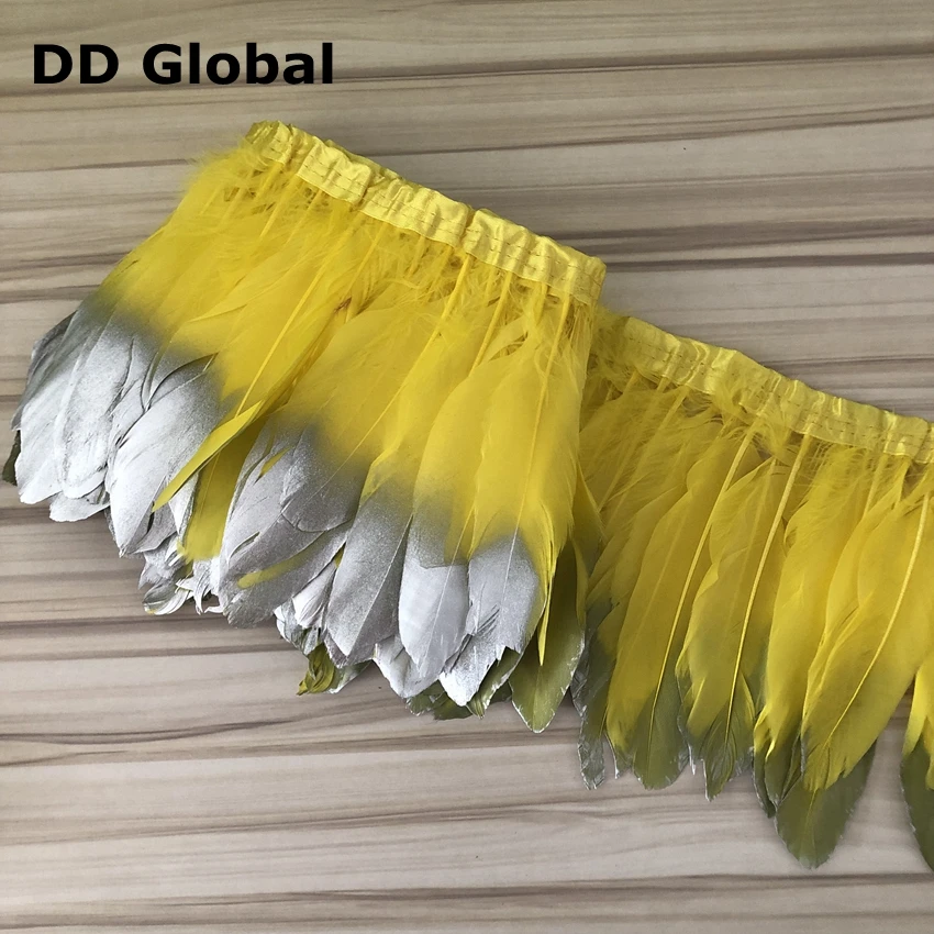 1 метр красочные гусиные перья планки Серебряный спрей краска гуси перо ленты 15-20