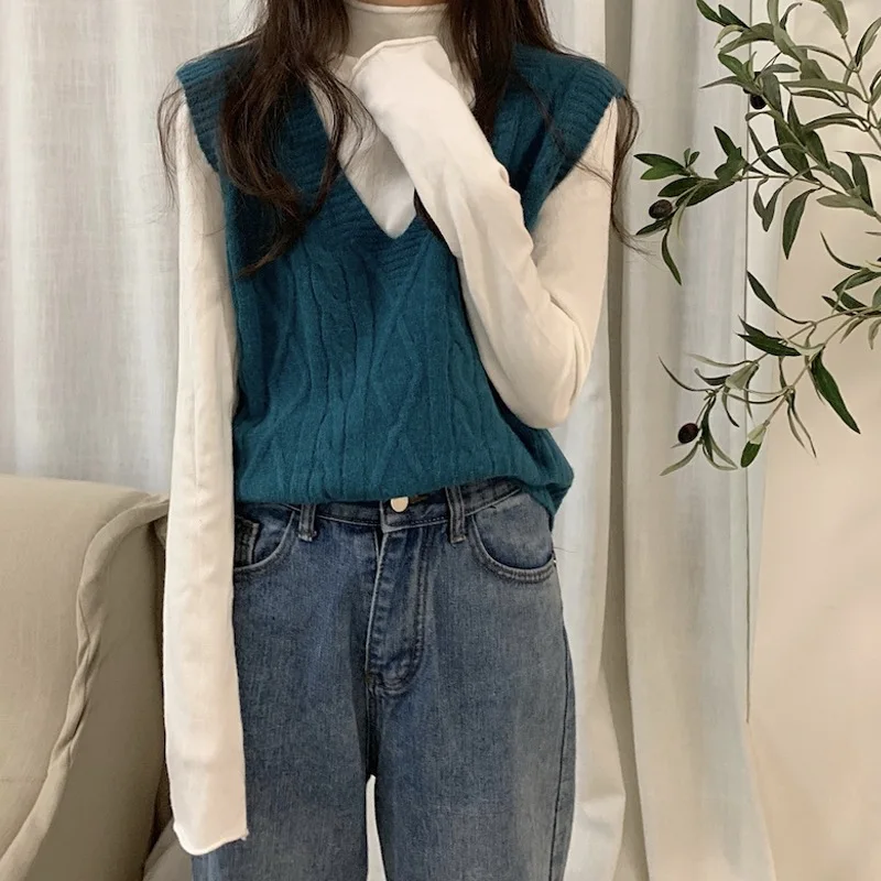 

Women's Early Autumn Loose V-neck Pullover Knitted Vest Simple Vest Sweater Waistcoat
