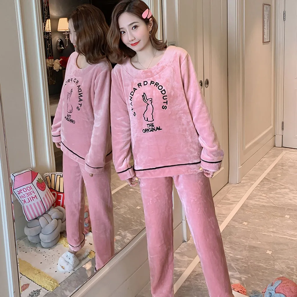 pajamas for women pineapple Women Long Sleeve Flannel Shirt Pant Pajama Sleepwear Nightwear Sets Clothes#3