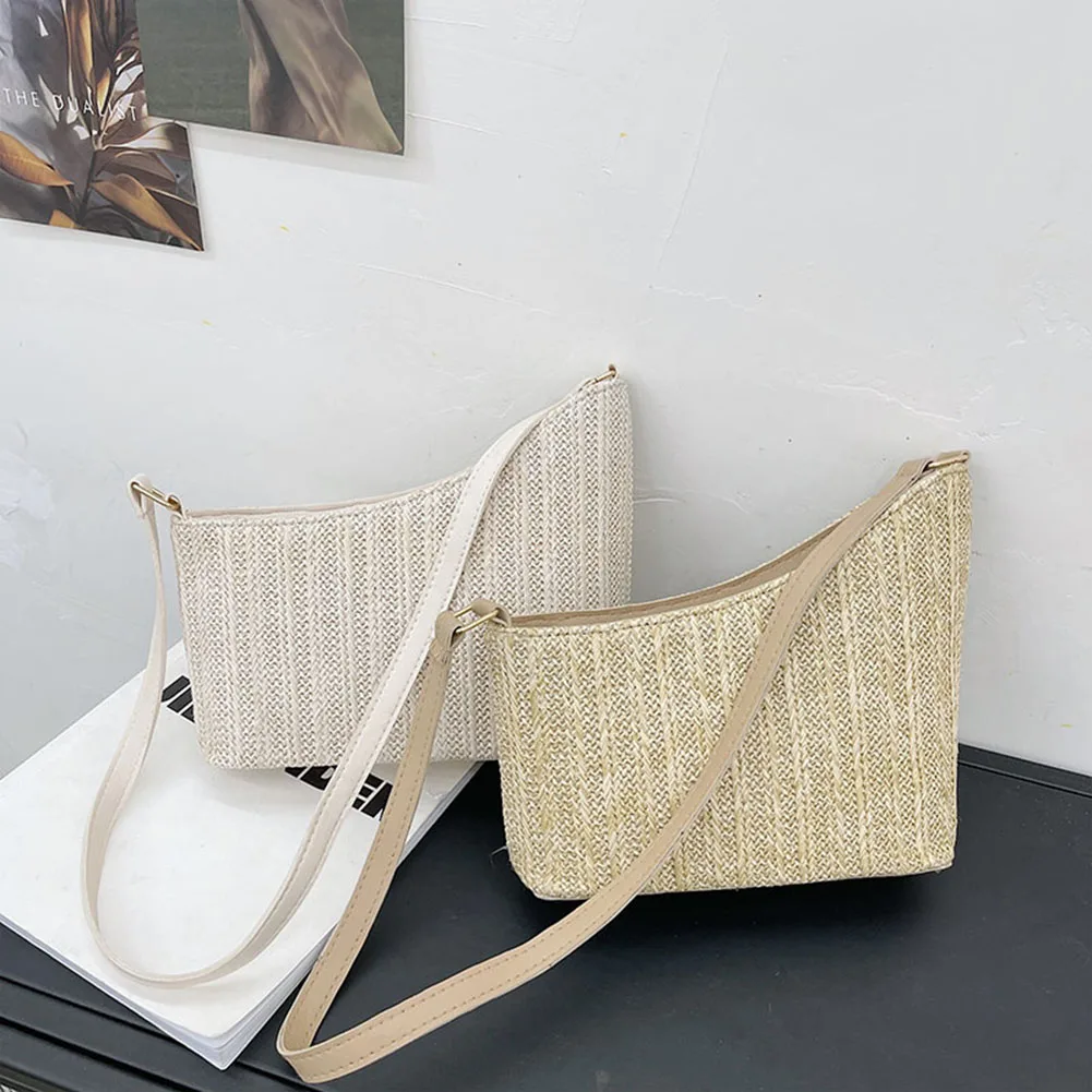 

Fashion Women Summer Woven Irregular Shoulder Underarm Bag Casual Ladies Beach Vacation Small Handbags Purse