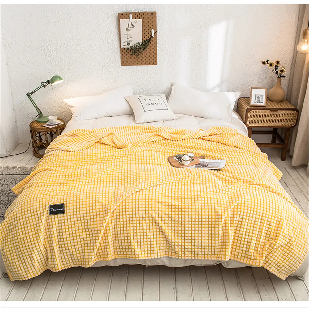 

ADOREHOUSE Bed Blanket Soft Plaids Flannel Bedspreads Plush Sofa Cover Solid Thow Blankets Winter Beddings Warm Home Decor