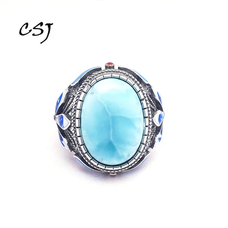 CSJ настоящее кольцо Larimar, Стерлинговое Серебро 925 пробы, голубой большой камень, OV13* 18, свадебные, Обручальные, вечерние, для женщин, подарок для девушек