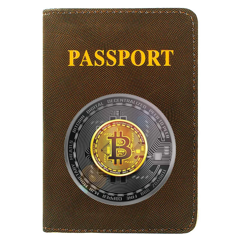 

2021 New Fashion Men Women Passport Cover Pu Leather Bitcoin Design Printing Travel ID Credit Card Holder Passport Case Wallet