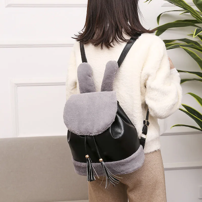 Модный женский плюшевый рюкзак с милыми заячьими ушками сумка на плечо для