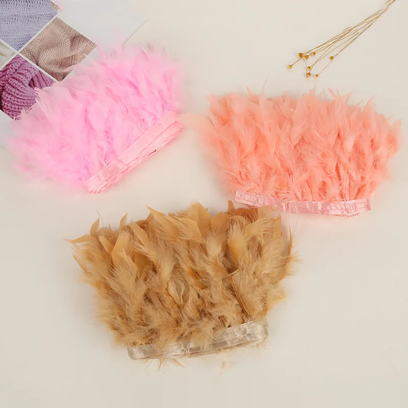 1 ярд окрашенная кожа розовый белый перо индейки отделка Бахромой 4 6 дюймов