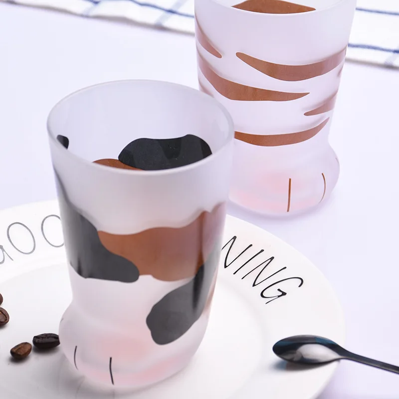 

Cute Animal Cat Foot Glass Japanese Style Frosted Cat Claw Milk Juice Cup Home Decoration Breakfast Drink Cup