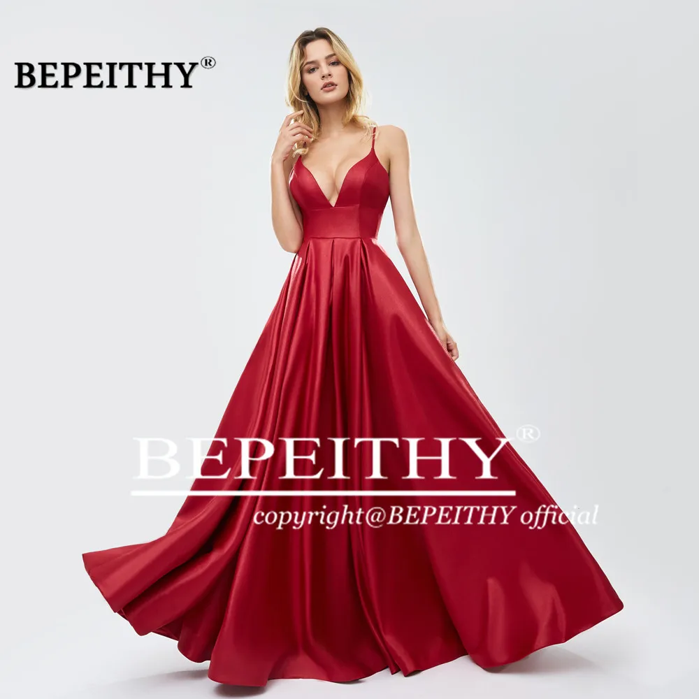 BEPEITHY сексуальное длинное вечернее платье на тонких бретельках красное с