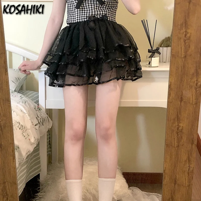 

KOSAHIKI Korean Skirt 2021 Summer New Lace-up High-waist Ruffled A-line Skirt Women Y2K Mini Skirt Kawaii Student Cake Skirts