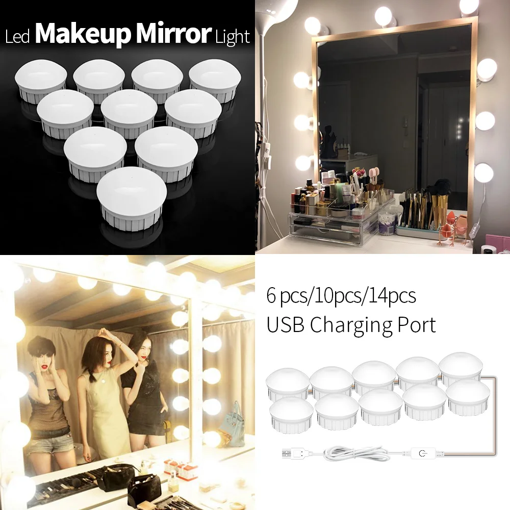 

LED 12V Wall Lamp LED Hollywood Vanity Mirror Light Makeup Mirror Light Bulbs LED Fill Lamp USB Touch Switch For Home Room Decor