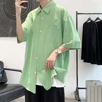 summer short sleeve shirt mens fashion black gray green casual shirt men streetwear korean loose pocket dress shirts mens m 2xl