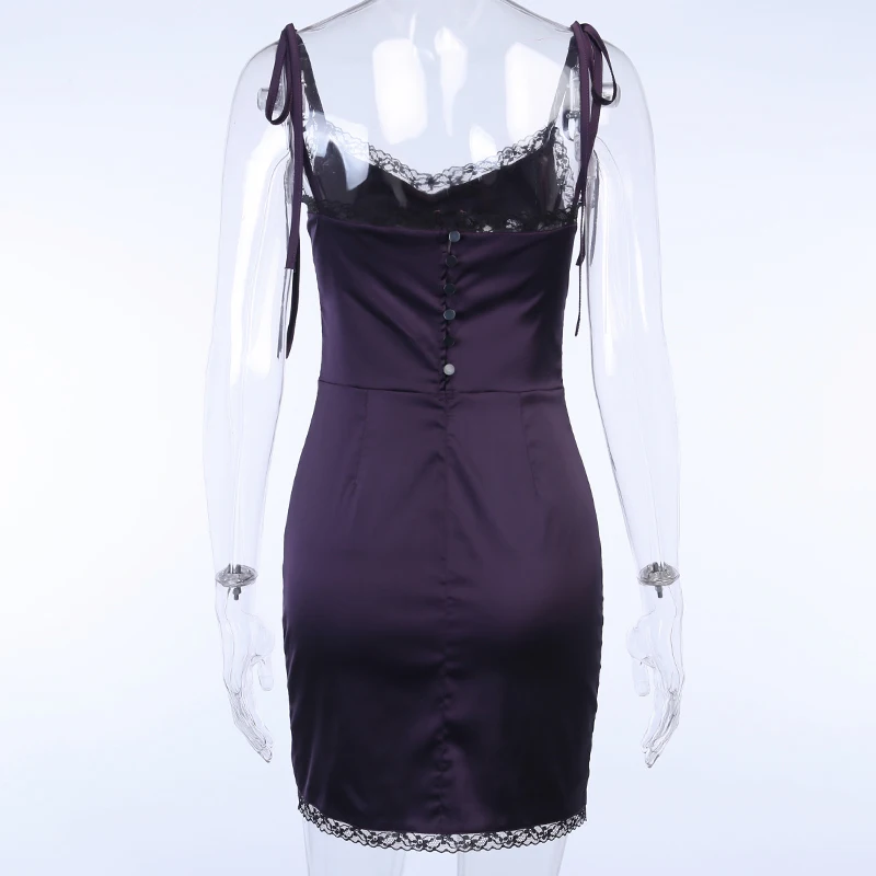 

Sexy Spaghetti Straps Gothic Black Dress Women Streetwear Black Lace Up Mini Female Dress Casual Purple Dress
