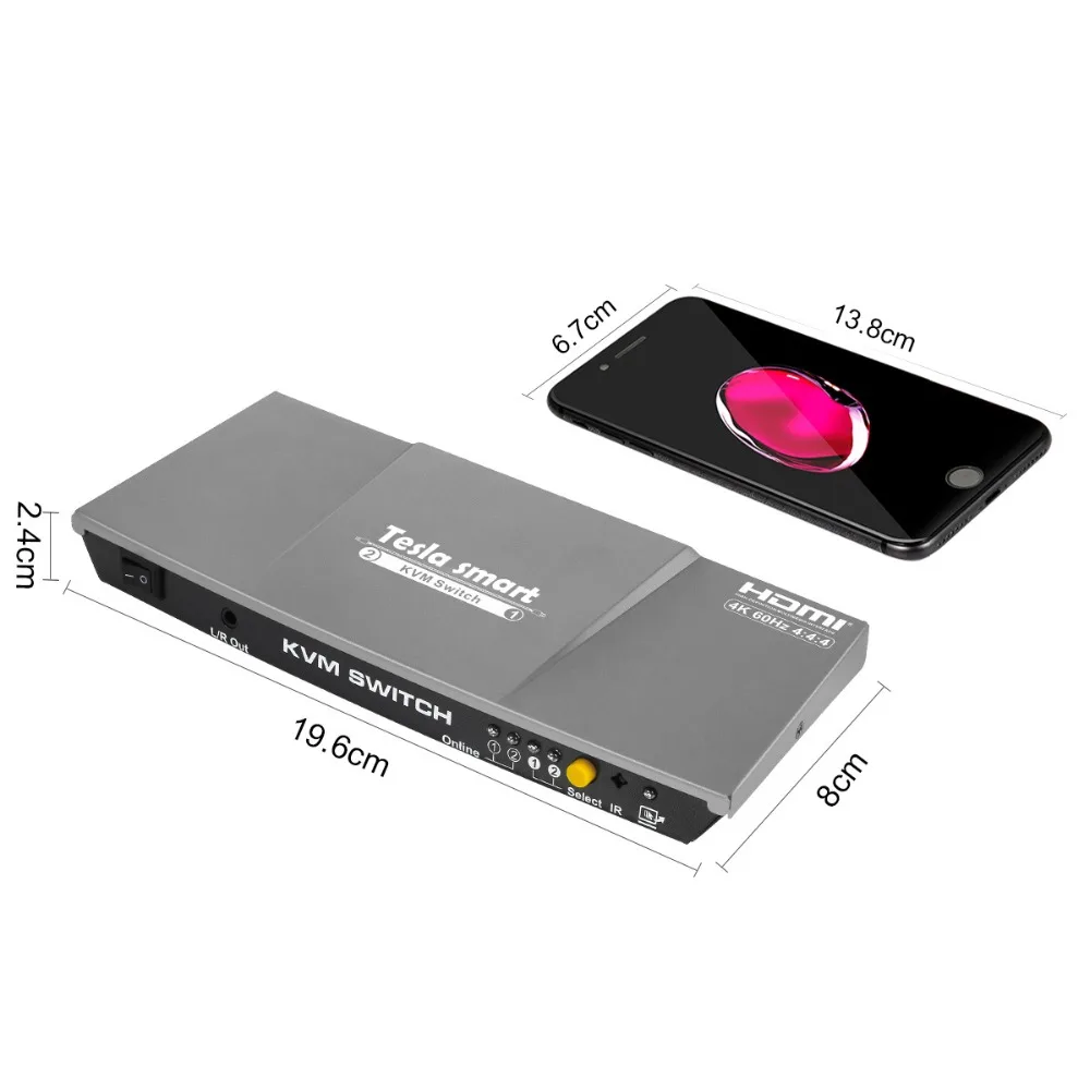 Tesla smart HDMI KVM Switch 4K x 2K@ 60Hz 4:4:4 Ultra HD 2x1 HDMI Switch KVM 1080P 3D с ИК-пультом дистанционного управления до 2 компьютеров