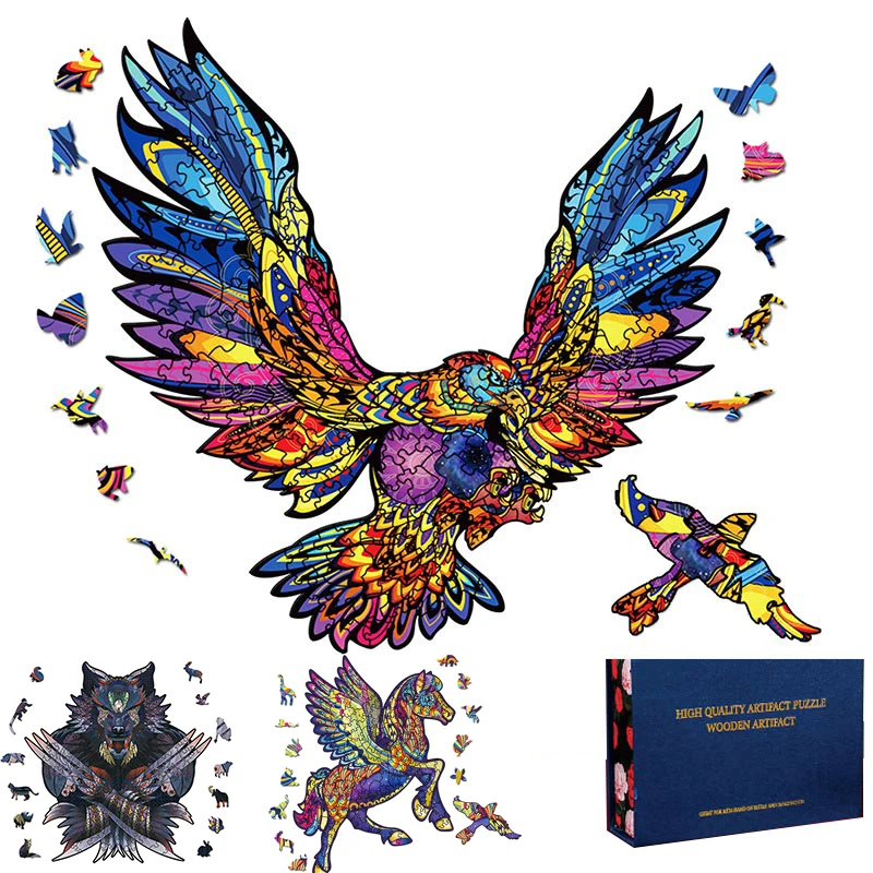 

Unique DIY Wooden Animal Puzzle Mysterious Jigsaw For Adults Kids Educational Fabulous Montessori Children's Toys With Gift Box