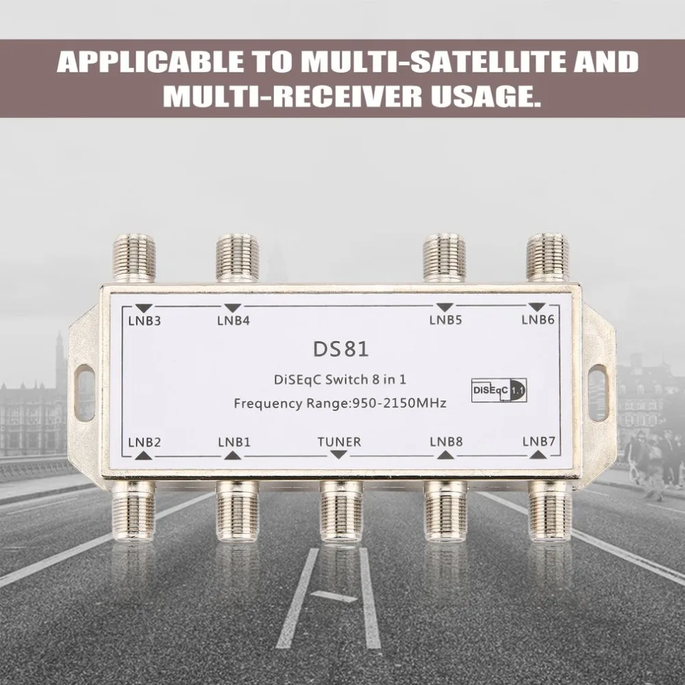 DS81 8 in 1 Satellite Signal DiSEqC Switch LNB Receiver Multiswitch Heavy Duty Zinc Die-cast Chrome Treated